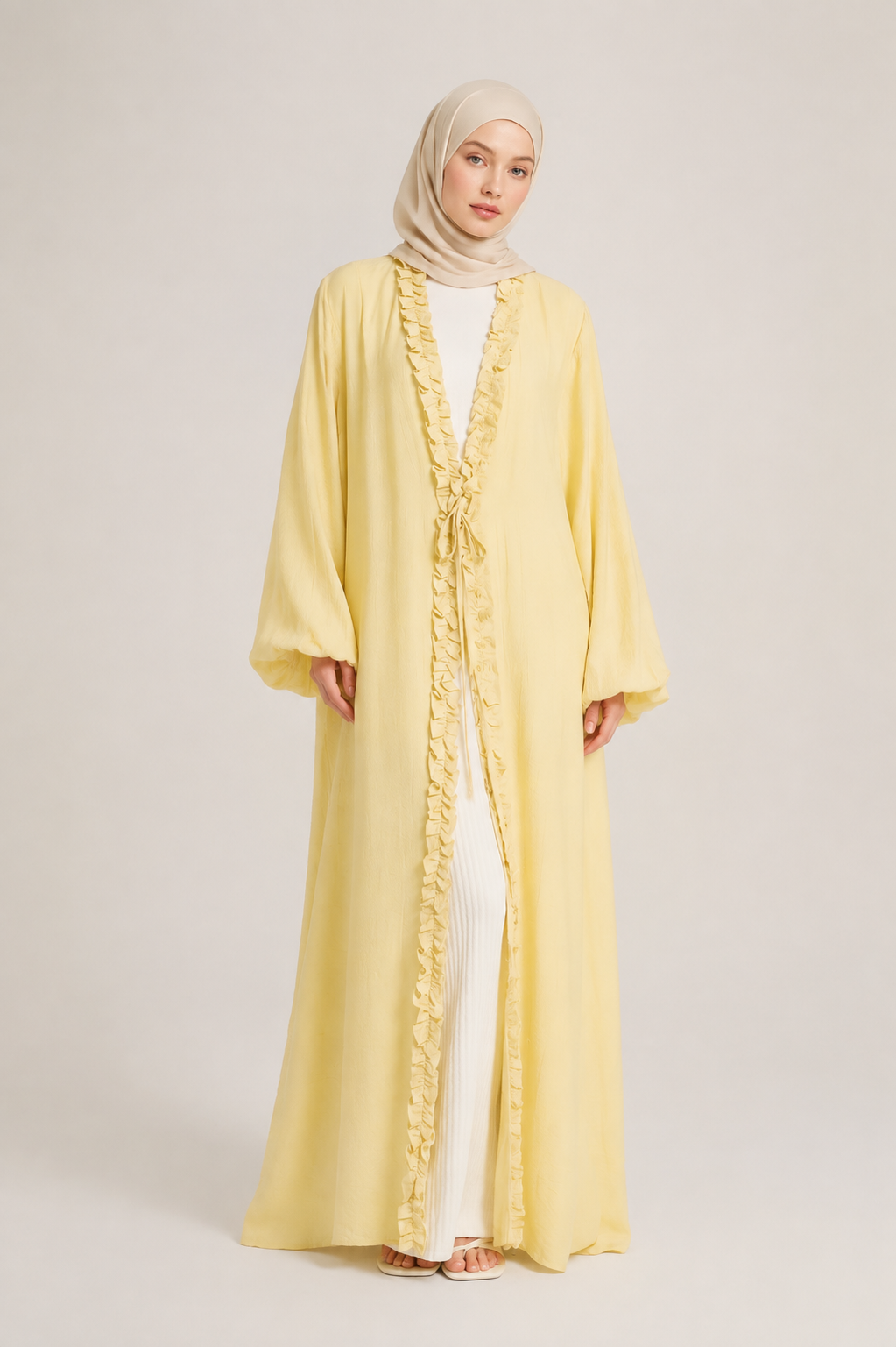 Ruffle-Trim Tie-Front Abaya